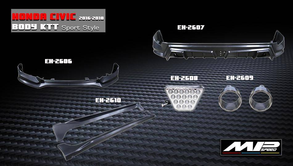 2016-2018 Civic 4D Sport Front Lip+Rear Lip+LED+Decorative Cover+Side Skirts