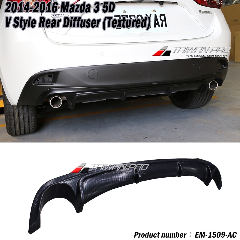 2014-2016 Mazda 3 5D V Style Rear Bumper Diffuser
