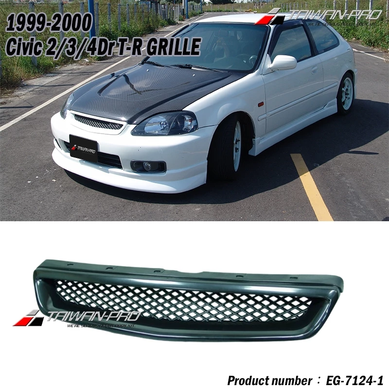 1999-2000 Civic 2/3/4Dr T-R Style Front Grille W/Plastic Mesh Black 1999-2000 Civic 2/3/4Dr T-R Style Front Grille W/Plastic Mesh Black