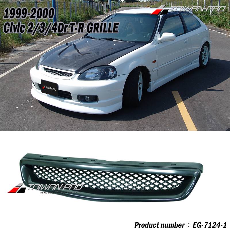 1999-2000 Civic 2/3/4Dr T-R Style Front Grille W/Plastic Mesh Black