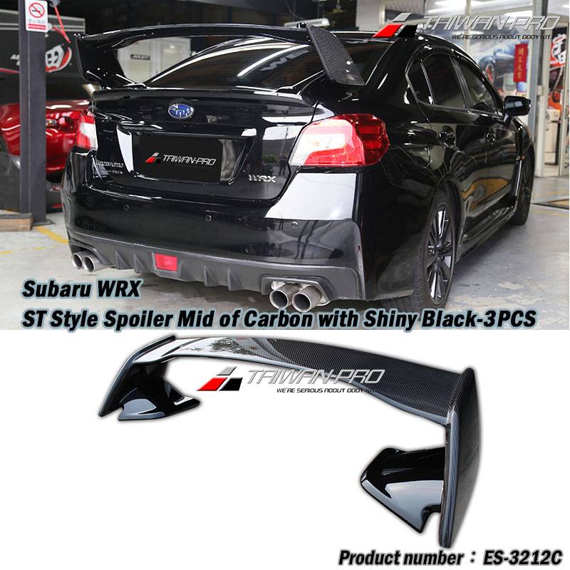2014-2022 Subaru WRX ST Style Spoiler Mid of Carbon with Shiny Black-3PCS
