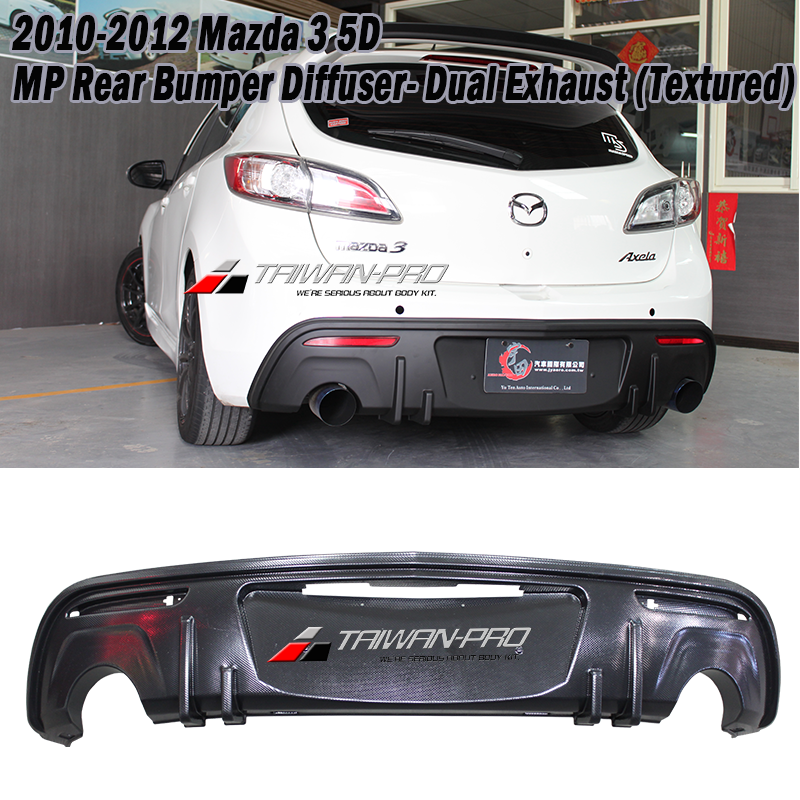 2010-2012 Mazda 3 5D MP Rear Bumper  Diffuser- Dual Exhaust (Textured)