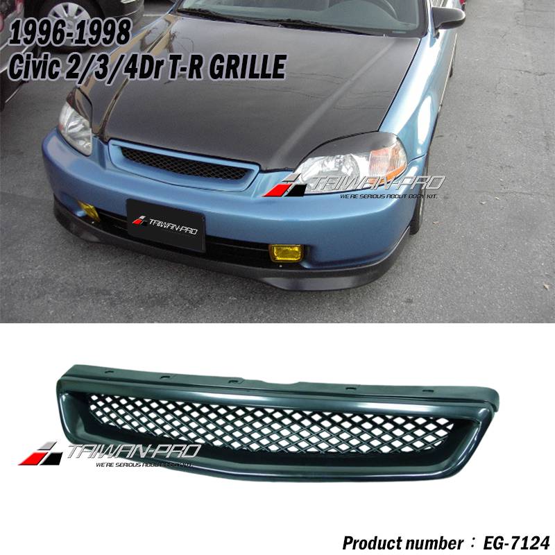 1996-1998 Civic 2/3/4Dr T-R Style Front Grille W/Plastic Mesh Black